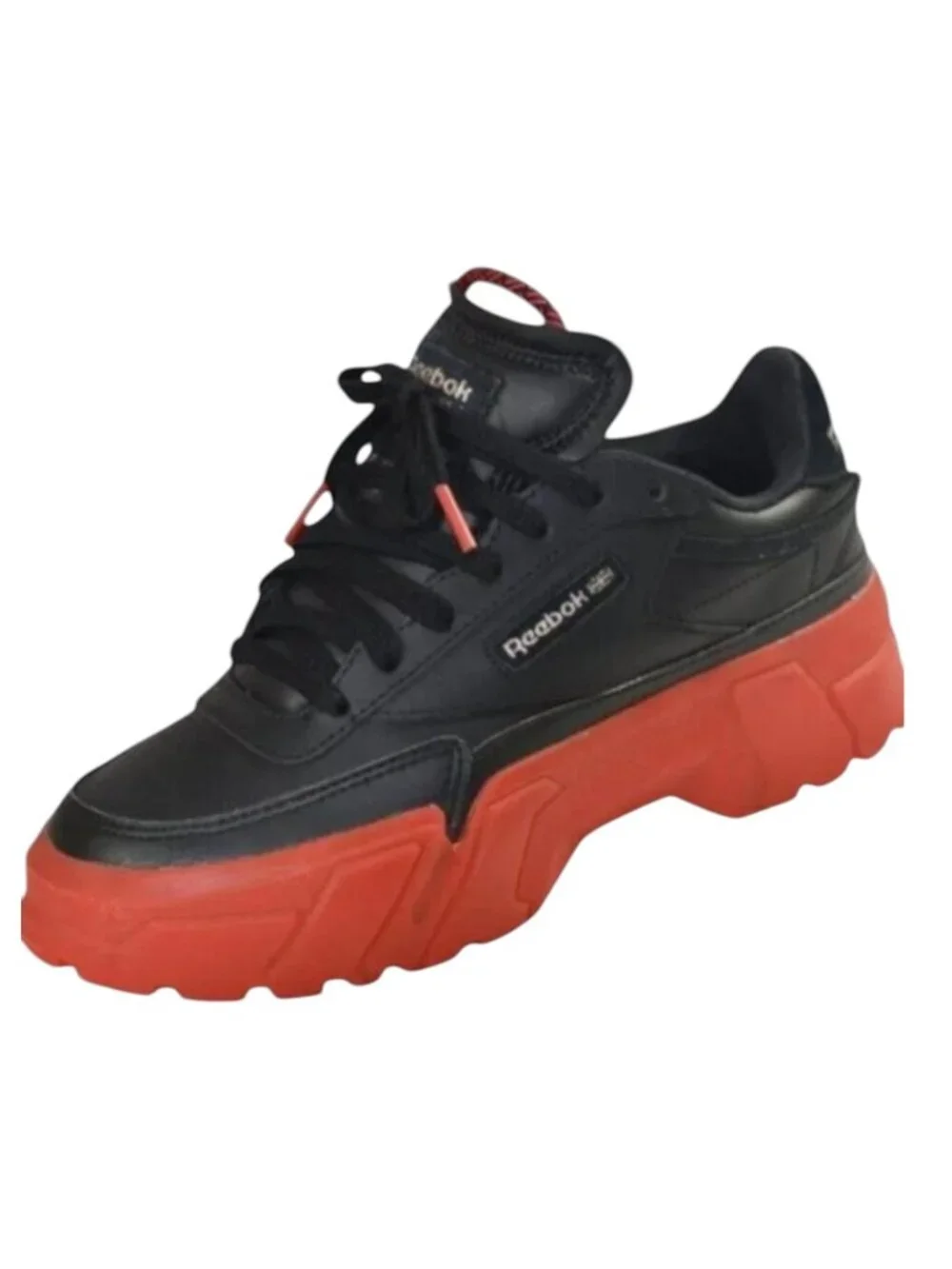 Reebok Club C Cardi Black Contrast Red Platform Leather Lace-Up, Size 6.5
